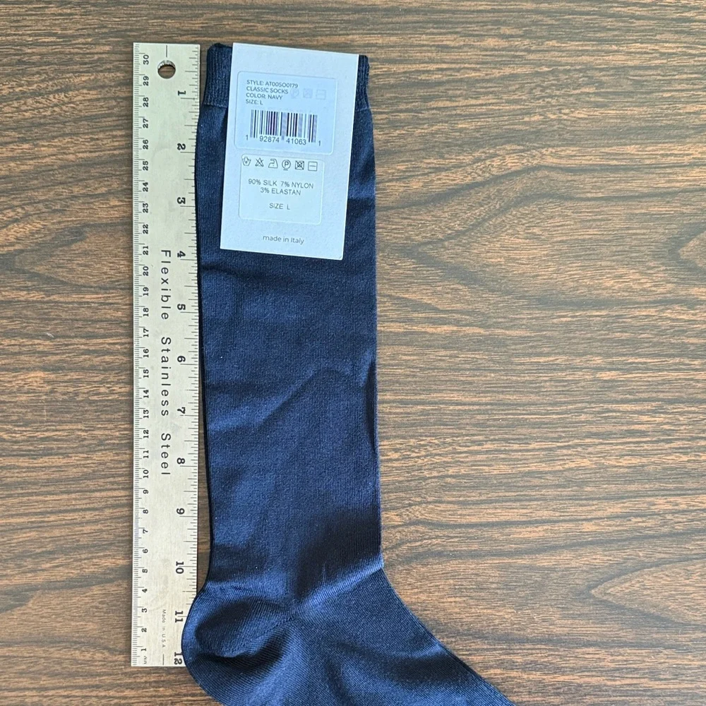 Tibi Navy Dress Socks - Made in Italy Silk Nylon Elastane - Picture 3 of 6